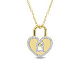 1/5 Carat (ctw) Diamond Heart Lock Pendant Necklace in Yellow Plated Sterling Silver with Chain